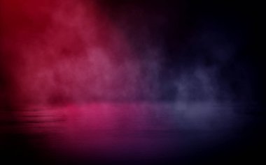 Arka plan boş bir karanlık oda. Boş duvarlar, ışıklar, duman, kızdırma, ışınları, neon ışık