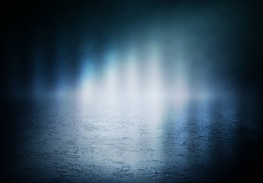 Arka plan boş bir karanlık oda. Boş duvarlar, ışıklar, duman, kızdırma, ışınları