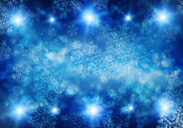 Kerstmis Achtergrond Met Spar Takken Lichten Sneeuwvlokken Bokeh — Stockfoto