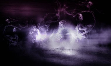 Arka plan boş bir karanlık oda. Boş duvarlar, ışıklar, duman, kızdırma, ışınları