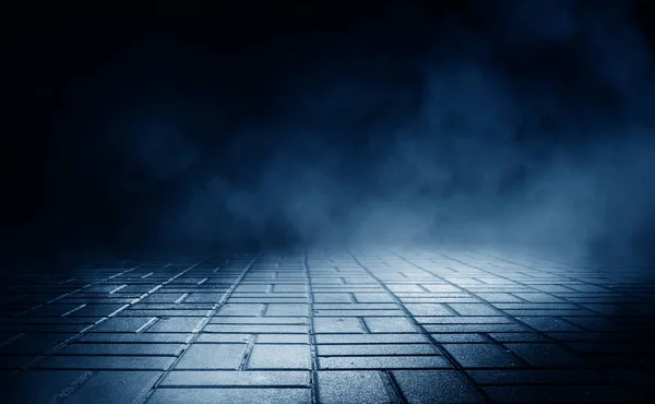 Background of an empty dark room. Empty walls, lights, smoke, glow, rays
