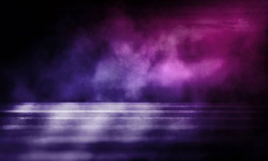 Arka plan boş bir karanlık oda. Boş duvarlar, neon ışık, duman, parlaklık