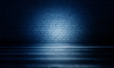 Arka plan boş bir karanlık oda. Boş tuğla duvarlar, neon ışık, duman, parlaklık