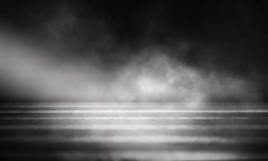 Arka plan boş bir karanlık oda. Boş duvarlar, neon ışık, duman, parlaklık