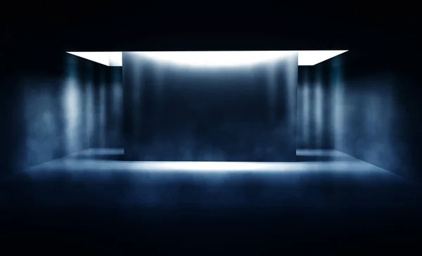 Tausta Tyhjä Pimeässä Huoneessa Betonilattia Tyhjät Seinät Neonvalo Savu — kuvapankkivalokuva
