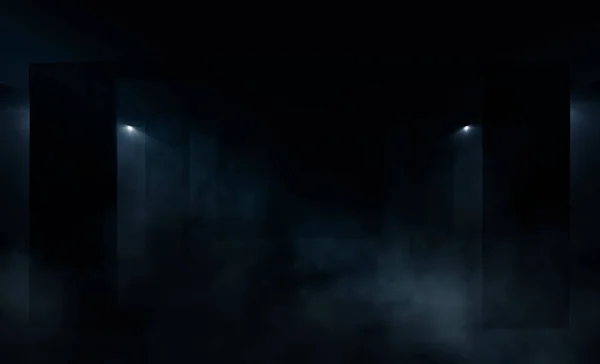 駐車場 地下室 ネオンの光 スモッグの列を持つ空の部屋の背景 — ストック写真