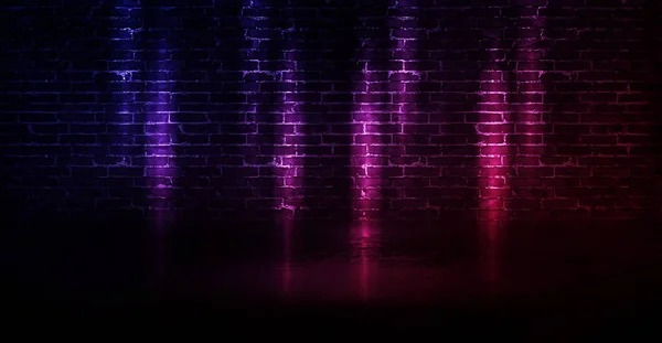 Hintergrund Leere Ziegelwand Betonboden Neonlicht Suchscheinwerfer Rauch Smog — Stockfoto