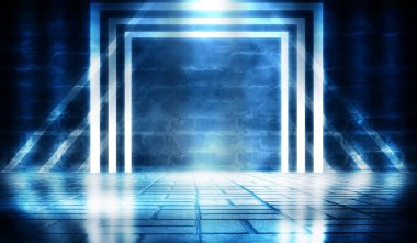 Tuğla duvar arka plan, sokak ışıkları, neon ışık, duman