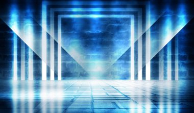 Tuğla duvar arka plan, sokak ışıkları, neon ışık, duman