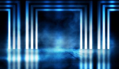 Tuğla duvar arka plan, sokak ışıkları, neon ışık, duman