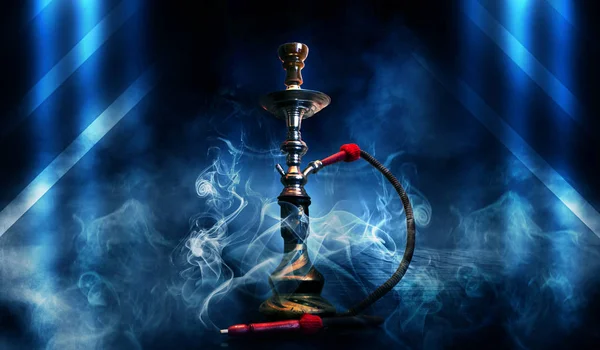 Hookah Smoking Background Empty Grunge Wall Neon — Stock Photo, Image