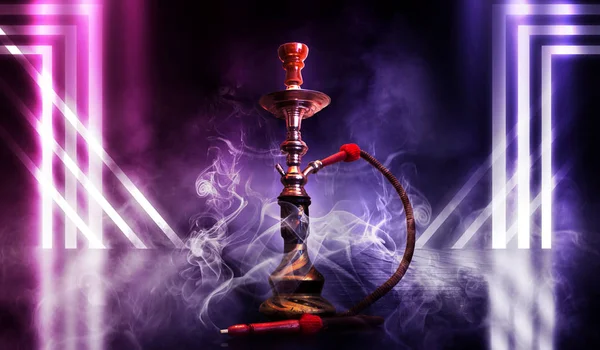 Hookah Smoking Background Empty Grunge Wall Neon — Stock Photo, Image