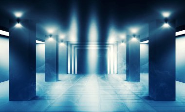 arka plan boş karanlık oda gece, lambalar, neon ışık, duman, sis, projektör ışığı