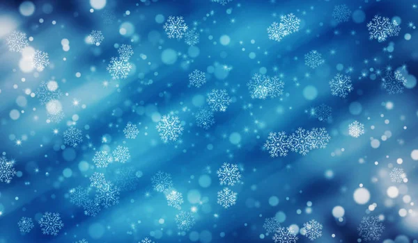 Natal Festivo Fundo Azul Com Bokeh Brilho Luzes Flocos Neve — Fotografia de Stock