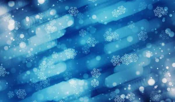 Festlich Weihnachtsblauer Hintergrund Mit Bokeh Glühen Lichtern Schneeflocken — Stockfoto