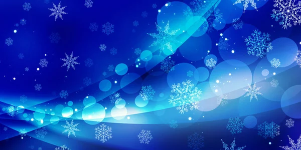 Εορταστική Χριστουγεννιάτικη Μπλε Φόντο Λάμψη Φώτα Bokeh Νιφάδες Χιονιού — Φωτογραφία Αρχείου