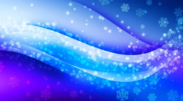 Natal Festivo Fundo Azul Com Bokeh Brilho Luzes Flocos Neve — Fotografia de Stock