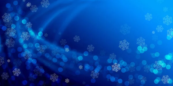 Natal Festivo Fundo Azul Com Bokeh Brilho Luzes Flocos Neve — Fotografia de Stock