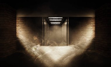 Tuğla duvarlar ve beton zemin ile boş bir odanın arka plan.