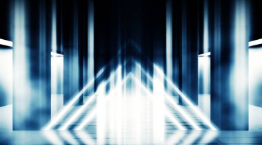 Kazık, neon ışık, ışınları, bir kurutmak ile boş bir binasının arka plan