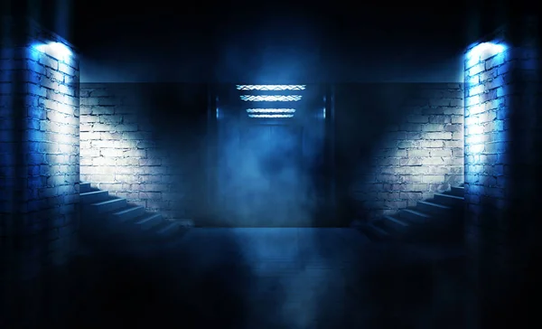 Background of an empty room with brick walls and concrete floor.