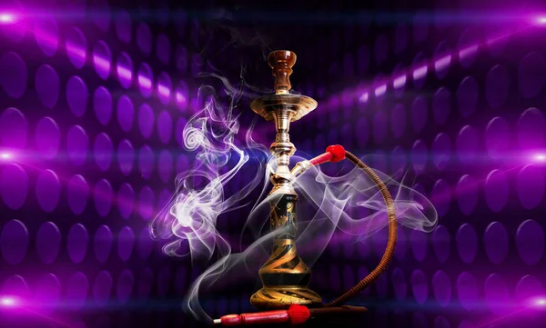 Hookah Background Grunge Wall Neon Light Rays Smoke Smog — Stock Photo, Image