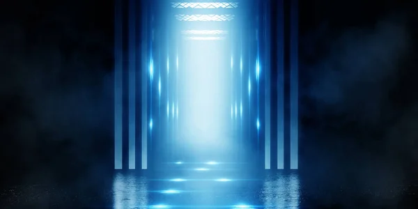 Фон Пустой Кирпичной Стены Открытая Дверь Лифта Неоновый Свет Прожектор — стоковое фото