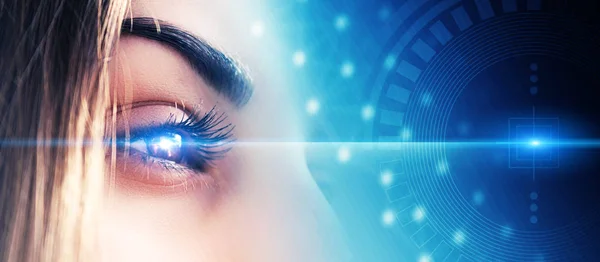 Biometric Scan Close Female Eye Concept Modern Virtual Reality — Stock Photo, Image