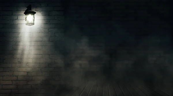 Boş bir eski tuğla duvar arka plan. Fener Binası, gece, neon, spot, duman