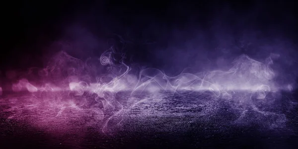 Background Empty Room Street Neon Light Bokeh Smoke Fog Asphalt — Stock Photo, Image