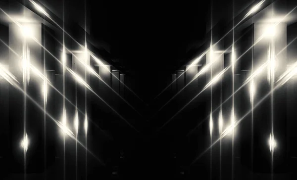 Prázdné Zdi Temné Pozadí Betonovou Podlahu Neonové Světlo Laserové Paprsky — Stock fotografie