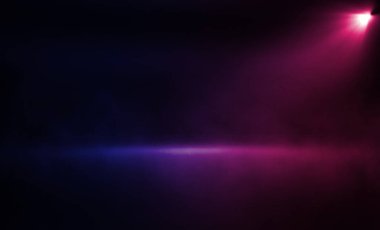 Boş bir oda, bir beton zemin neon ışık yansıması arka duman puffs