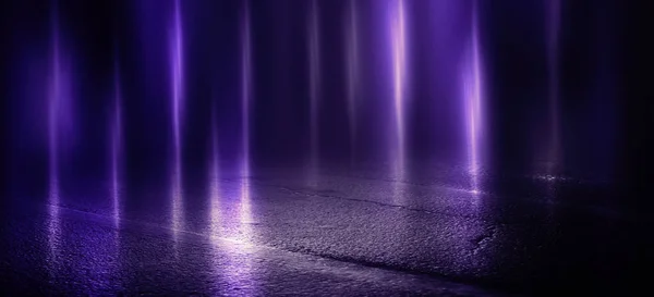 Background Wet Asphalt Reflection Night Lights City Neon Light Smoke — Stock Photo, Image