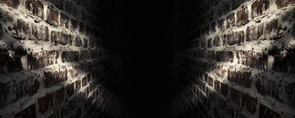 Hintergrund Eines Leeren Korridors Mit Ziegelwänden Scheinwerfern Rauch Neonlicht — Stockfoto