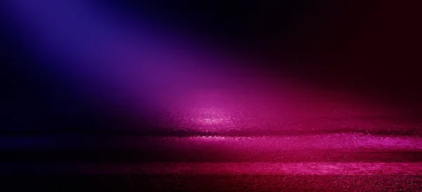 The background of wet asphalt, the reflection of the night lights of the city, neon pink light, smoke
