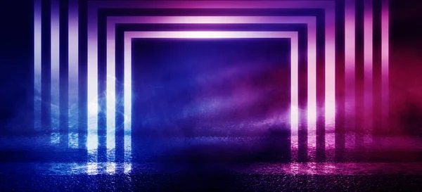 Empty dark background with light rays. Concrete floor with reflection lights. Smoke, neon light