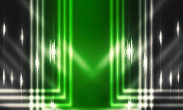 Темний Футуристичний Фон Лініями Неоновими Променями Колір Тренду Ufo Зелений — стокове фото
