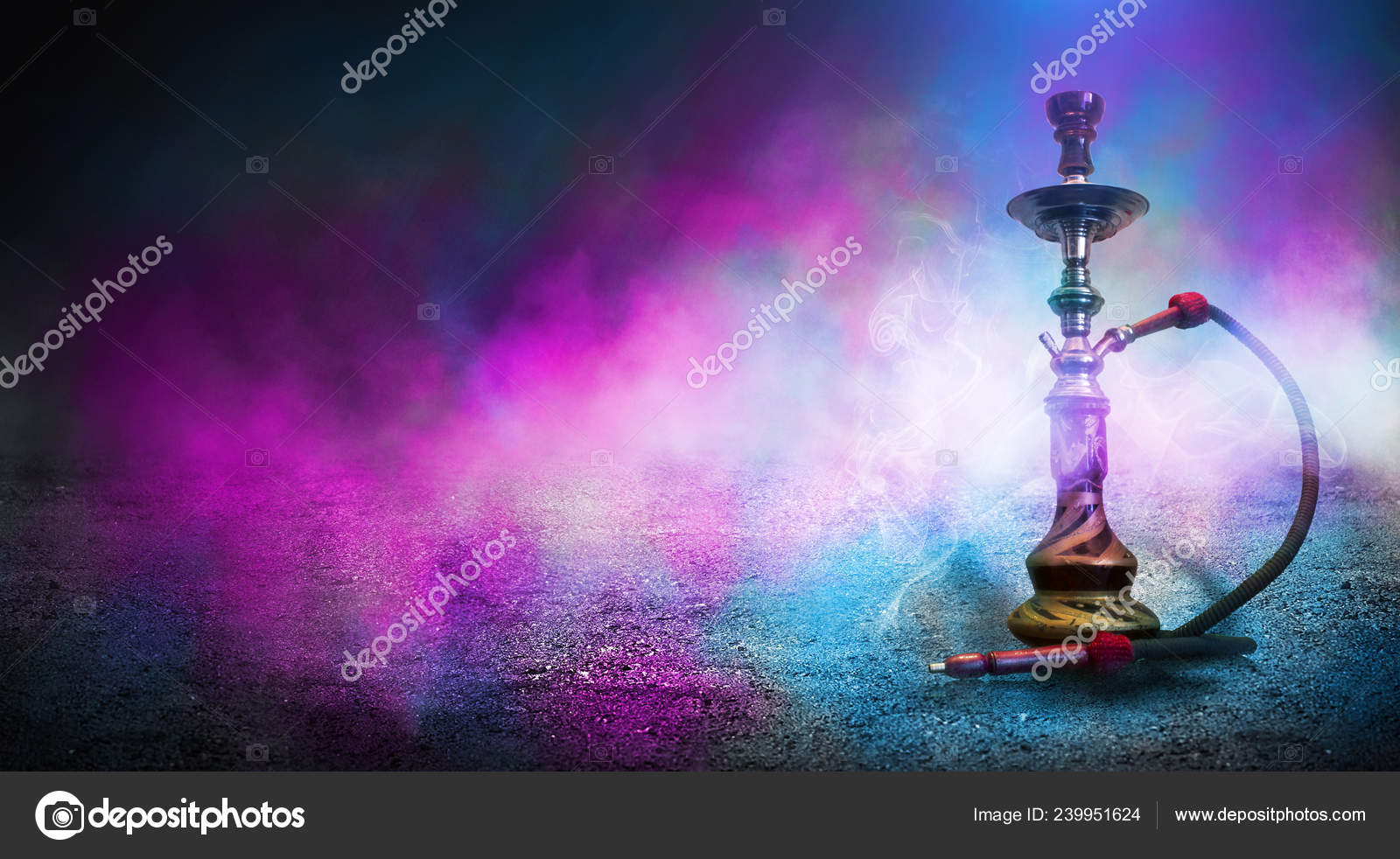 Smoking Hookah Background Empty Room Multicolored Neon Light Searchlight Laser Stock Photo Image By C Laura2517