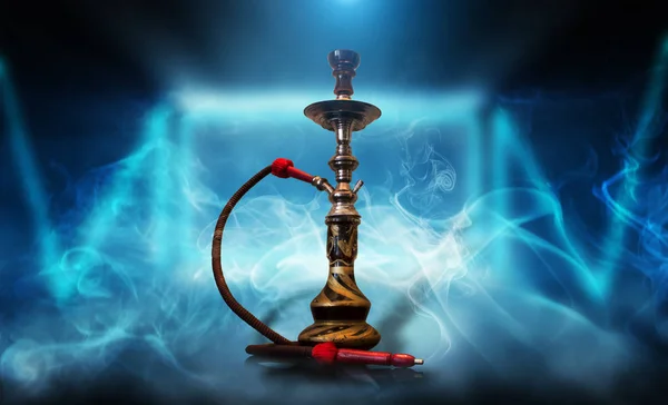 Smoking Hookah Background Empty Room Neon Light Smoke — Stock Photo, Image