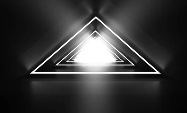 Φουτουριστικό Φόντο Νέον Σχήματα Τρίγωνο Αντανάκλαση Καπνός Άδειο Τούνελ Φως — Φωτογραφία Αρχείου