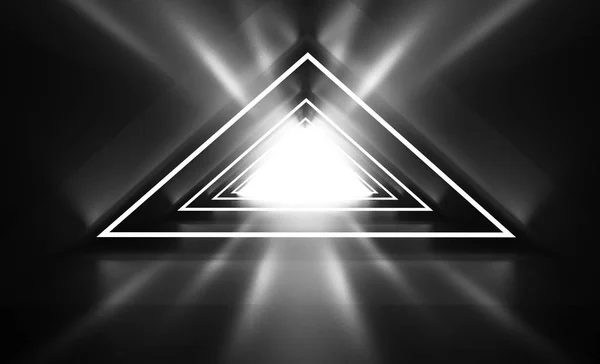 Futuristic Background Neon Shapes Triangle Reflection Smoke Empty Tunnel Neon — Stock Photo, Image