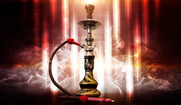 Hookah 吸烟的背景抽象未来主义背景 霓虹灯 — 图库照片