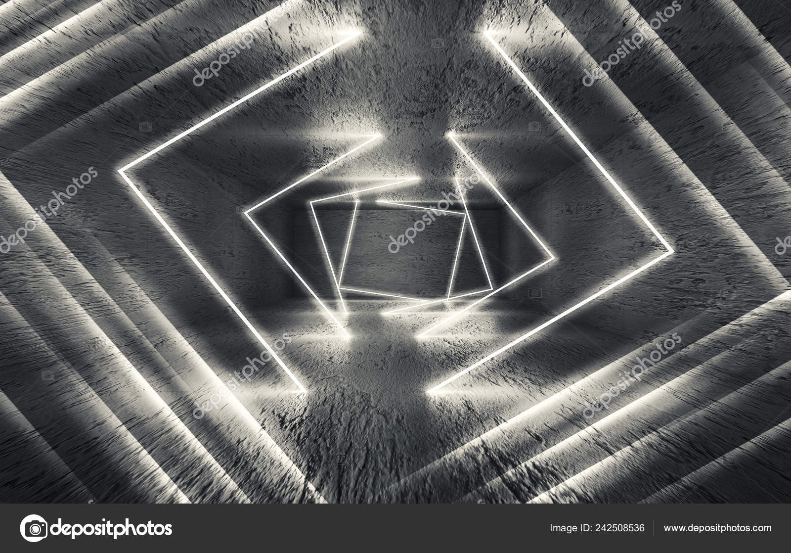 Black White Background Empty Room Center Laser Figures Neon Light