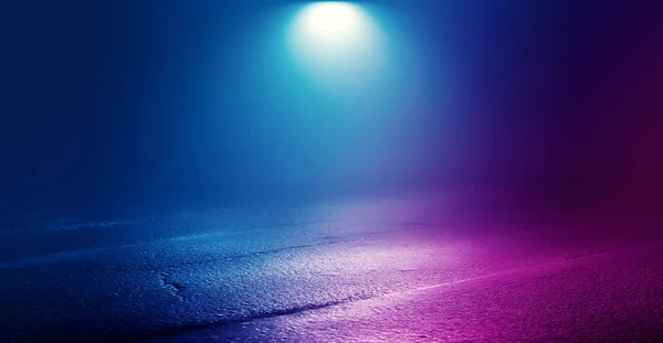 Background Empty Room Concrete Pavement Blue Pink Neon Light Smoke — Stock Photo, Image