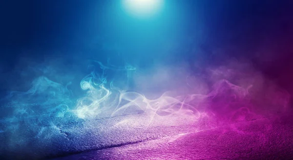 Background Empty Room Concrete Pavement Blue Pink Neon Light Smoke — Stock Photo, Image