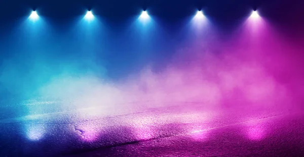 Background Empty Room Concrete Pavement Blue Pink Neon Light Smoke — Stock Photo, Image