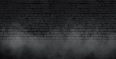 Arka plan boş tuğla duvar eski, spot, neon ışık, duman