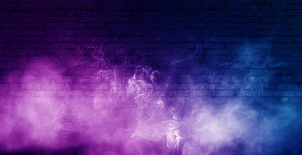 Background Empty Brick Old Wall Spotlight Neon Light Smoke — Stock Photo, Image