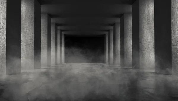 Boş Bir Karanlık Oda Arka Plan Bir Koridor Sütunlarla Spot — Stok fotoğraf