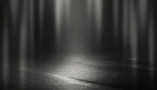 Φόντο Ένα Άδειο Σκοτεινό Δρόμο Φωτίζεται Από Ένα Προβολέα Υγρή — Φωτογραφία Αρχείου